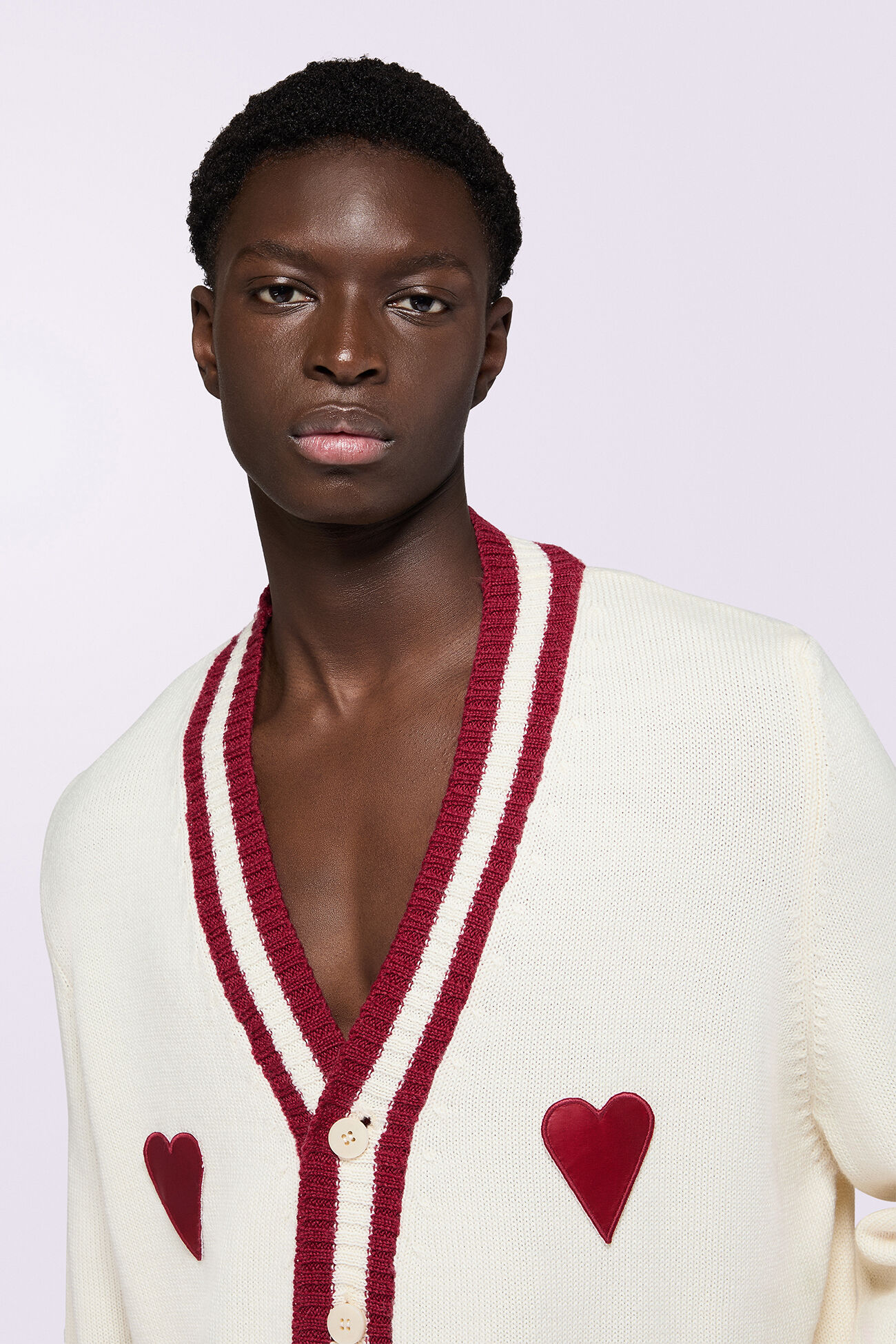 Double Heart Wool Cardigan Cream